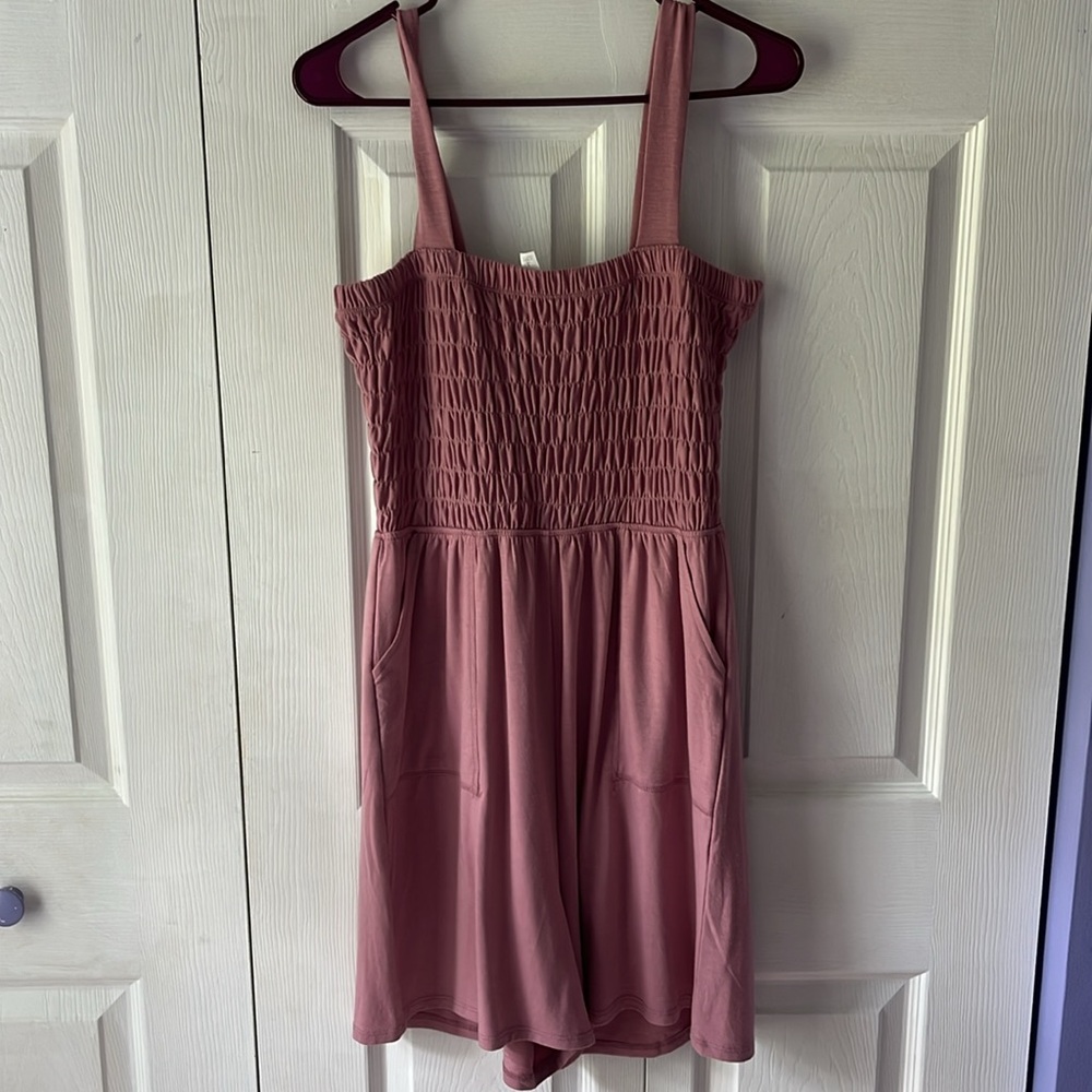 Pink Sleeveless romper with pockets